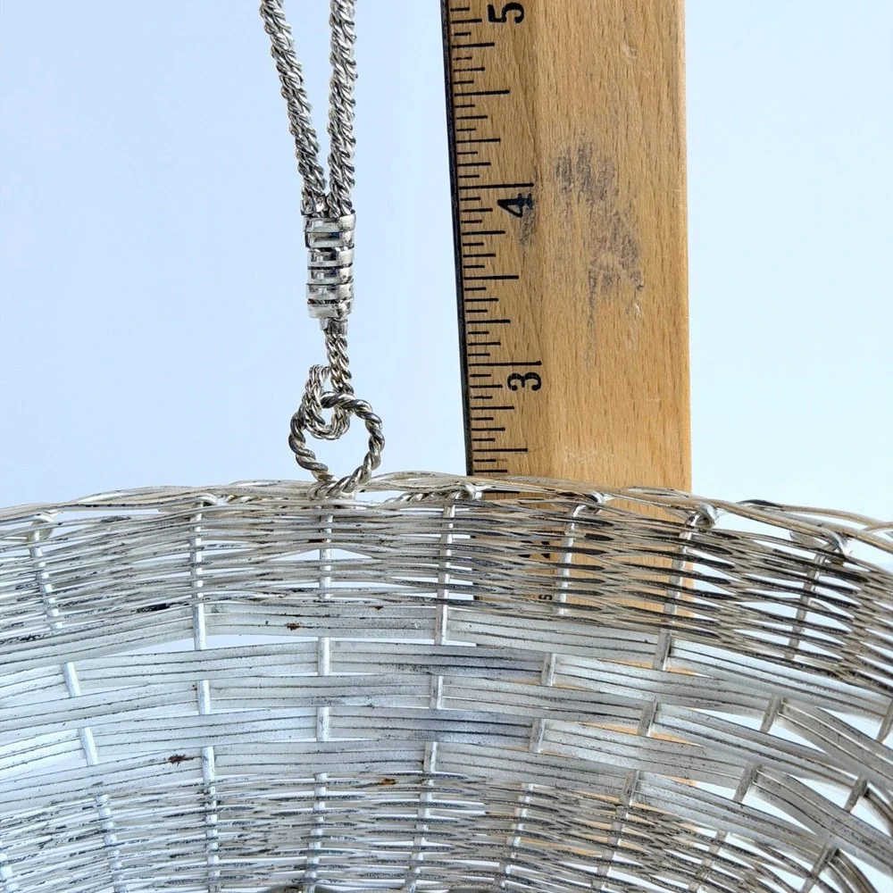 Vintage Wire‎ Metal Basket Silver Small With Handle Easter